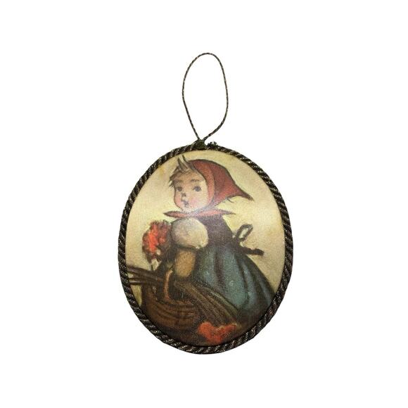 Vintage Kurt Adler Hummel Girl Basket Christmas Ornament West Germany Gold - Picture 1 of 6